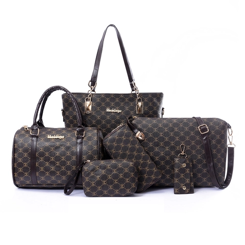 Fashion Women PU Leather Monogram M Letter Print Handbags Tote Boston Bag Crossbody Clutch Wallet Card Holder Vintage Trendy