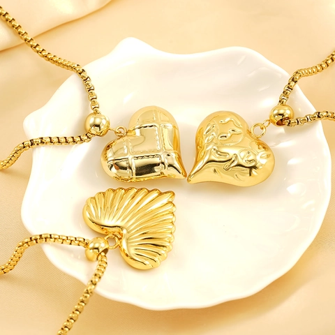 Herz Anhänger Halskette 18K Vergoldet Edelstahl Texturiert Hohl Minimalistisch Schlüsselbein Box Kette Schmuck Für Frauen