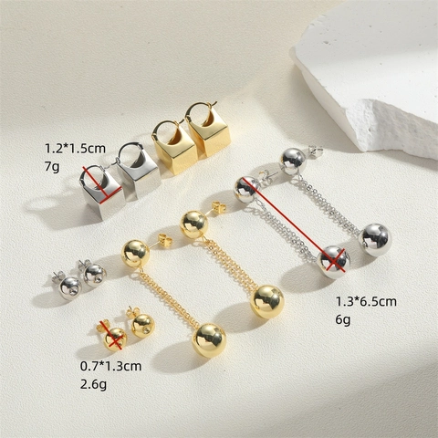 Boucles D'oreilles Géométriques Minimalistes En Cuivre Pour Femmes Plaquées Or 14K Cube Boule Pendante Bijoux Mode