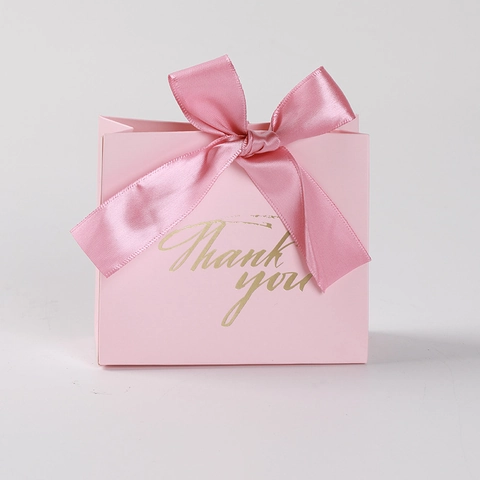 Wedding Candy Boxes Party Gift Bags Paper With Satin Ribbon Gold Foil Thank You Small Favors Box For Guests