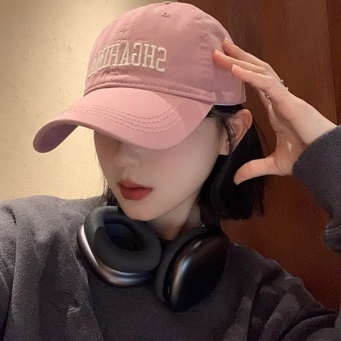 Women Cotton Baseball Cap With Letter Embroidery Adjustable Large Head Circumference Fashion Casual Sunshade Hat