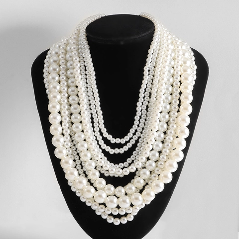Elegante Mehrlagige Künstliche Perlenkette Für Damen Luxus Weiße Perlen Handgefertigte Statement Party Schmuck Geschenk