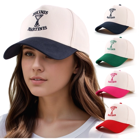 Gorra De Béisbol Retro Americana Color Contraste Bordado Bikinis Martinis Sombrero De Sol Para Hombre Y Mujer