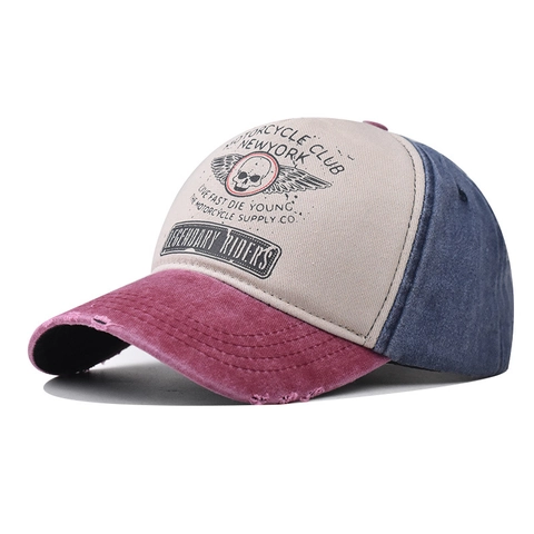 Berretto Da Baseball In Cotone Lavato Con Stampa Teschio Distressed Motorcycle Club New York Cappello Da Sole Regolabile Retro