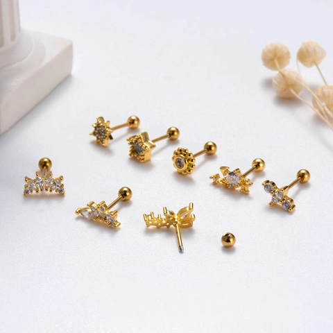 Orecchini Piercing Helix Acciaio Inossidabile Rame Zircone Stella Farfalla Chiusura Vite Gioielli Moda Donna