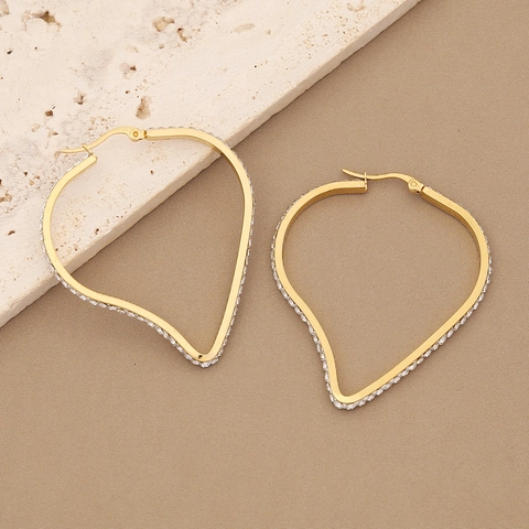 Geometric Hoop Earrings Stainless Steel With Rhinestone Zircon Heart Star Square Round Trendy Style For Women