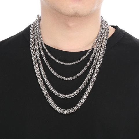 Collar De Cadena De Acero Inoxidable Estilo Trenzado Con Hebilla Giratoria Joyería Hip Hop Moda Para Hombre Y Mujer