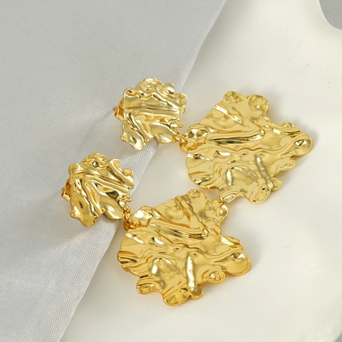 Pendientes Colgantes De Metal Arrugado Orgánico Irregular Y Rama De Coral Chapado En Oro De 18K Acero Inoxidable 304 Para Mujeres