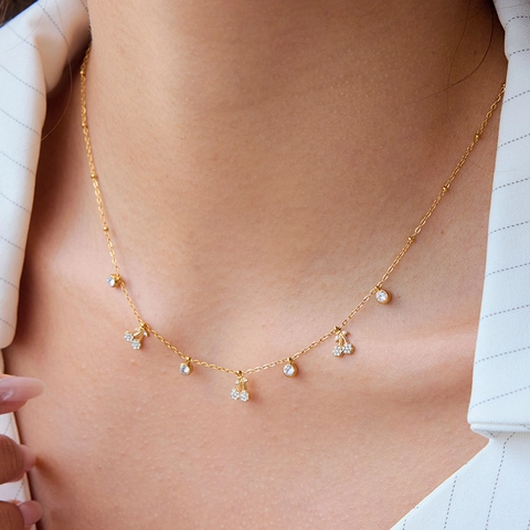 Collana In Acciaio Inossidabile Con Ciondolo Ciliegia In Zircone Placcato Oro Catena Delicata Gioielli Da Donna Elegante