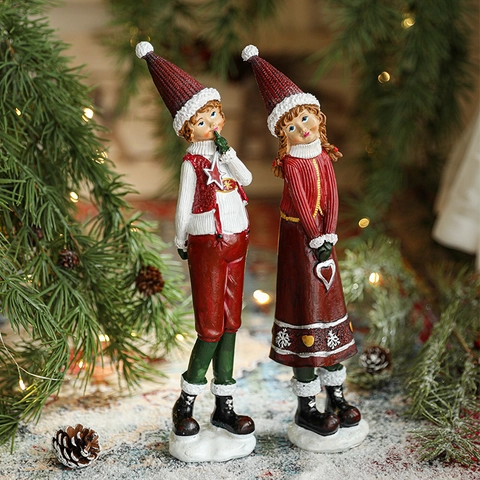 Christmas Figurine Ornaments Hand-Painted Resin Knitted Texture Santa Claus Angel Reindeer Desktop Holiday Home Decor Retro