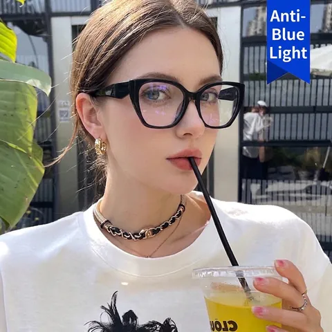Retro Square Cat Eye Anti Blue Light Glasses Fashion PC Frame Resin Lens Optical Eyewear Eyeglasses For Women