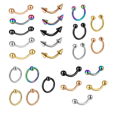 Stainless Steel Body Piercing Studs Geometric Curved Barbell Horseshoe Nose Lip Eyebrow Ring For Men Women