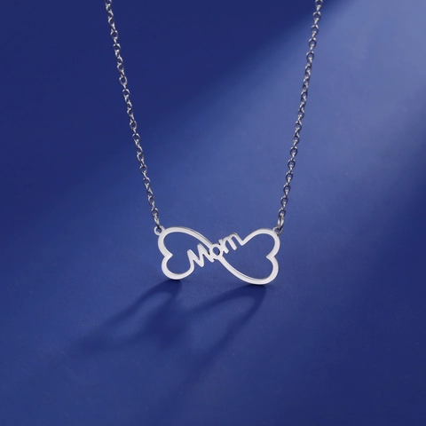 Collana con Ciondolo Mom Cuore Infinito in Acciaio Inossidabile Oro Argento Fiocco Intagliato Gioielli MOM Regalo Moda per Madre Donna