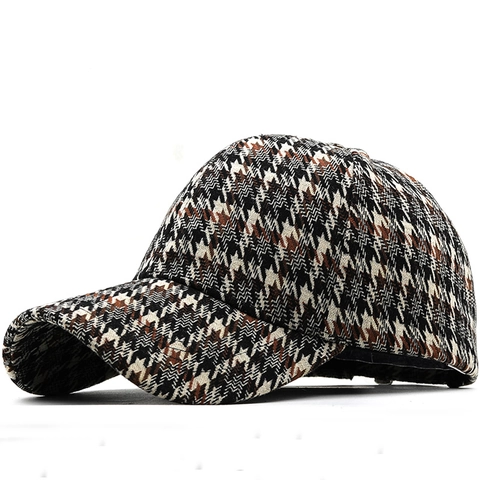 Cappello Da Baseball Tessuto Navetta Pied De Poule Vintage Regolabile Tesa Curva Outdoor Moda Casual Unisex Cappello Retro Spesso