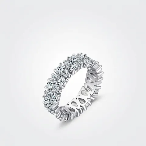 Anello Eternity Con Zirconia Cubica Taglio A Pera Argento Sterling 925 Goccia D'Acqua Pavé Lucido Gioielli Per Donne