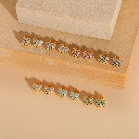 Bär Ohrringe Kupfer 14K Vergoldet Micro Pave Zirkonia Tierform Zierlicher Schmuck Geschenk Für Frauen