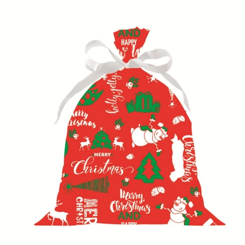 Weihnachtsgeschenktüten PE Kordelzugverpackung Süßigkeiten Geschenke Festliche Muster Weihnachtsmann Schneemann Anhänger
