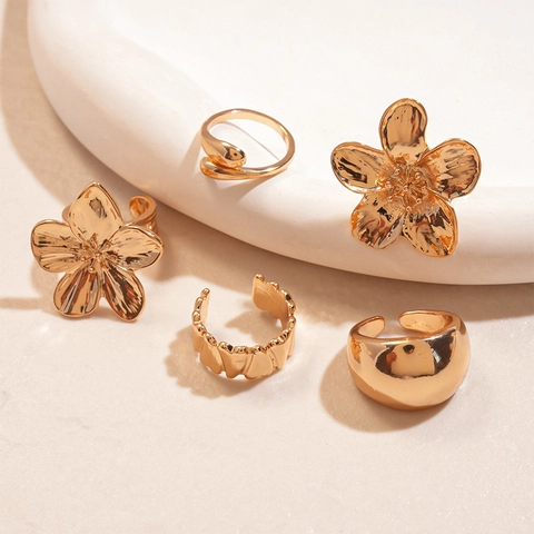 Anelli Di Fiori In Lega Irregolare Onda Geometrica Minimalista Regolabile Metallo Gioielli Moda Donne Elegante
