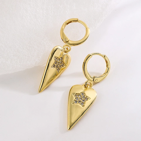Herz Anhänger Ohrringe 18K Vergoldetes Kupfer Zirkon Stern Geometrischer Minimalistischer Schmuck Für Damen