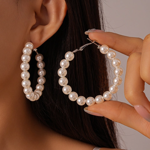 Orecchini A Cerchio Con Künstliche Perle Imitazione E Perno In Argento Sterling 925 Gioielli Tondi Geometrici Eleganti Per Donna