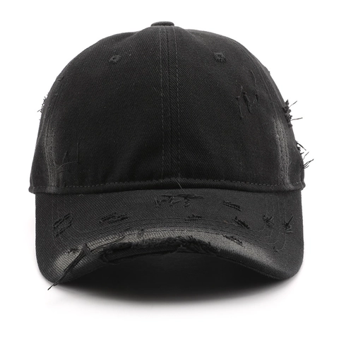 Distressed Washed Cotton Baseball Cap Retro Vintage Ripped Plain Solid Color Adjustable Sun Hat For Men Women