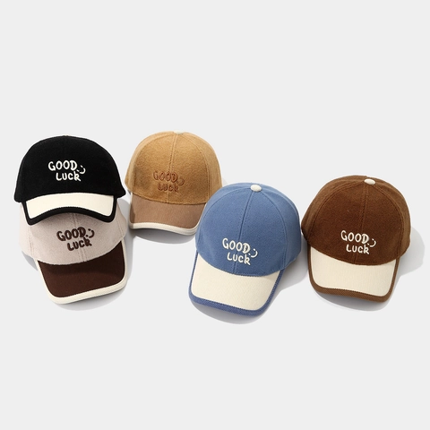 Cappello Da Baseball Bambini Pile Di Lana E Visiera In Velluto A Coste Ricamo Good Luck Caldo Autunno Inverno Per Ragazzi