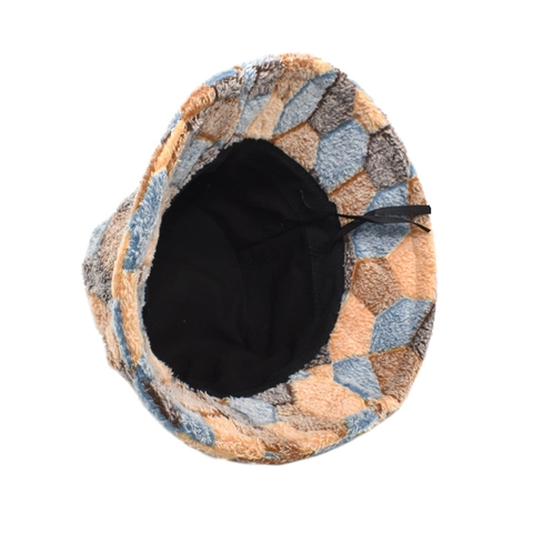 Cappello Alla Pescatora In Peluche Patchwork Geometrico Pelliccia Sintetica Inverno Caldo Pile Corallo Regolabile Retro Per Donna Uomo