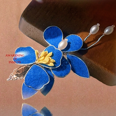 Fermaglio Per Capelli A Fiore In Tessuto Blu Con Künstliche Perle Finte Molletta Vintage In Lega Dorata Per Donna Retro Elegante