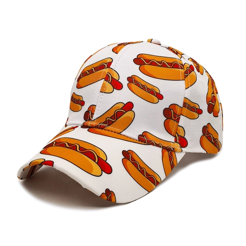 Baseballkappe Polyester Allover Hot Dog Druck Sonnenschutz Verstellbar Outdoor Gebogener Schirm Herren Damen