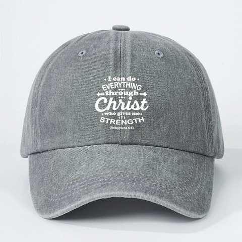 Vintage Washed Cotton Baseball Cap Adjustable Christian Bible Verse Print Inspirational Philippians Quote Sun Hat For Men Women