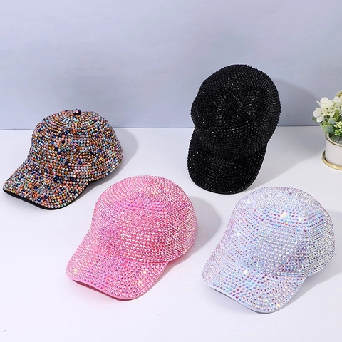 Handmade Rhinestone Baseball Cap For Women Acrylic Inlaid Adjustable Glitter Snapback Hat Fashion Outdoor Sun Protection Headwear