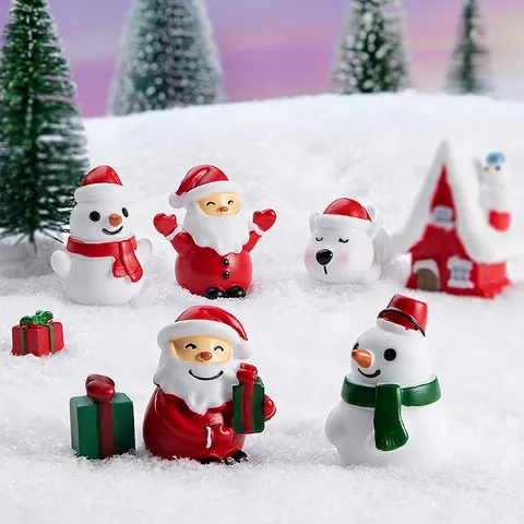 Christmas Miniature Figurines Resin Santa Claus Snowman Ornaments Micro Landscape Desktop Decoration Cartoon Cute Novelty