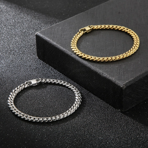 Pulsera De Cadena Cubana De Acero Inoxidable Pulido Estilo Hip Hop Joyería De Moda Para Hombre Y Mujer Accesorio
