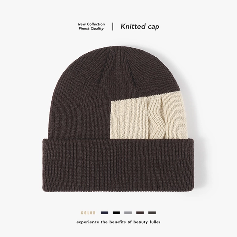 Gorro De Invierno Grueso Con Forro Polar Punto Acrílico Trenzado Bloque De Color Protección Oídos Cálido Unisex