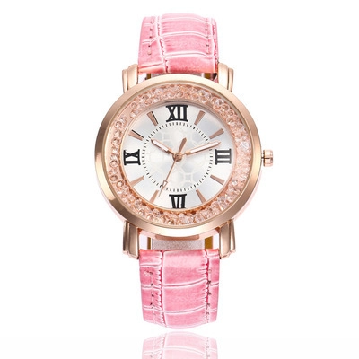 Orologio Al Quarzo Da Donna Lunetta Con Strass Numeri Romani Cinturino In Pelle Motivo Coccodrillo Elegante Casual Analogico
