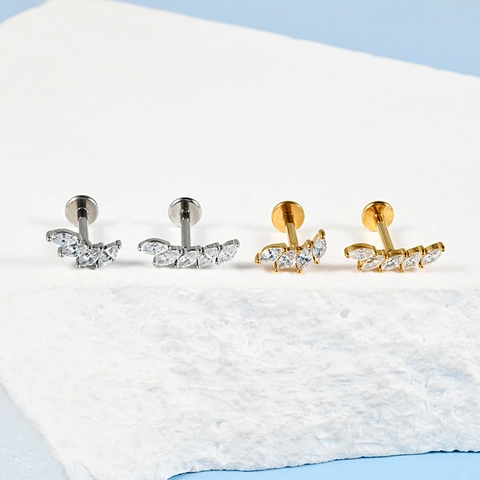 Stud de Lèvre Labret en Acier Inoxydable Arc Marquise Zirconia Or Argent Piercing Lèvre Filetage Interne Boucle d'Oreille