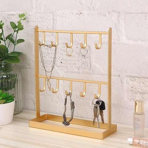 Jewelry Display Stand Metal Earring Holder Necklace Rack Desktop Organizer Storage Tray For Rings Watches And Keys Decorative