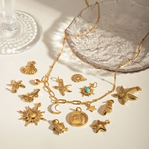Stainless Steel Pendants Charms Gold Plated Sun Moon Star Starfish Sea Turtle For DIY Jewelry Making Necklaces