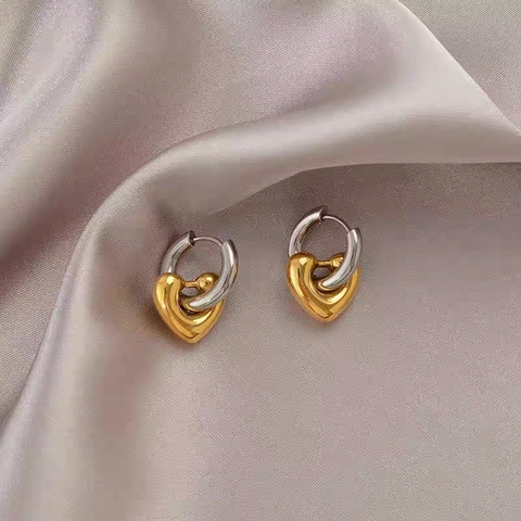 Französisch Vintage 18K Vergoldet Titanstahl Herz Ohrringe Bicolor Gold Silber Liebe Ohrringe Für Damen Schmuck