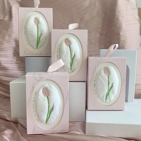 Tulip Besticktes Korallenfleece Handtuch Mit Aufhängeschlaufe Weich Saugfähig Geschenkbox Souvenir