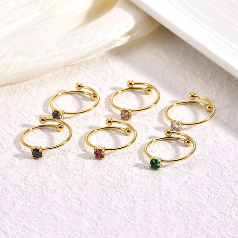 Roestvrijstalen Open Verstelbare Ring Dames Verguld Zirkonia Minimalistisch Geometrisch Dubbele Bal Sieraden Cadeau