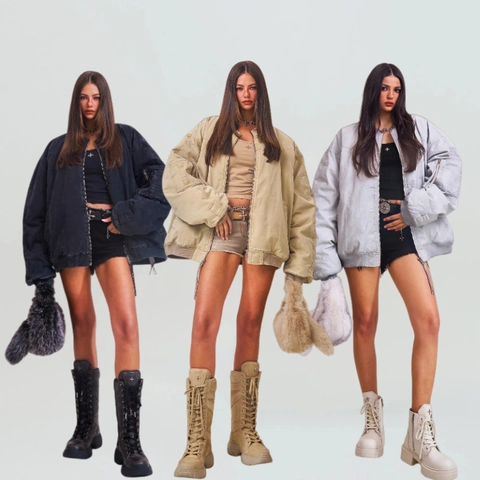 Giacca Bomber Retrò In Cotone Lavato Oversize Streetwear Vintage Manica Lunga Vestibilità Comoda Full Zip Da Donna