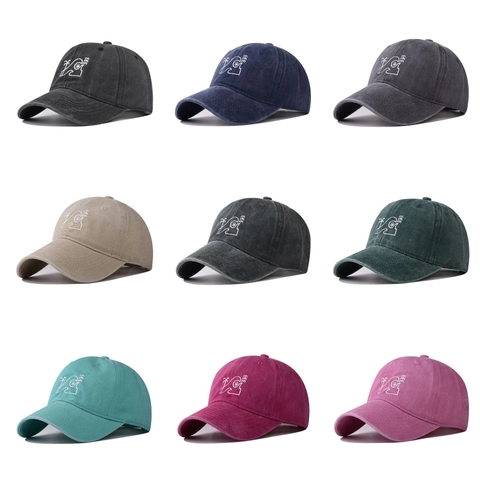 Washed Distressed Cotton Baseball Cap For Men Women Retro Embroidery Coconut Tree Wave Patterns Adjustable Outdoor Hat