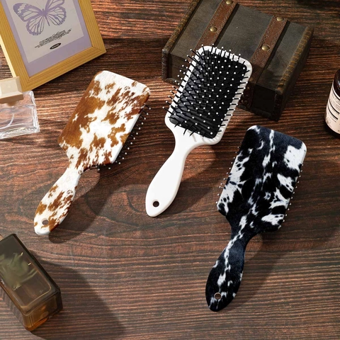 ABS Air Cushion Hair Brush Western Cowboy Cow Print Scalp Massage Anti-Static Paddle Hairbrush Daily Hair Styling Tool