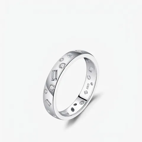 925 Sterling Silber Ring Minimalistischer Geometrischer Unregelmäßiger Mixed Cut Zirkonia Stapelbarer Fingerschmuck Damen
