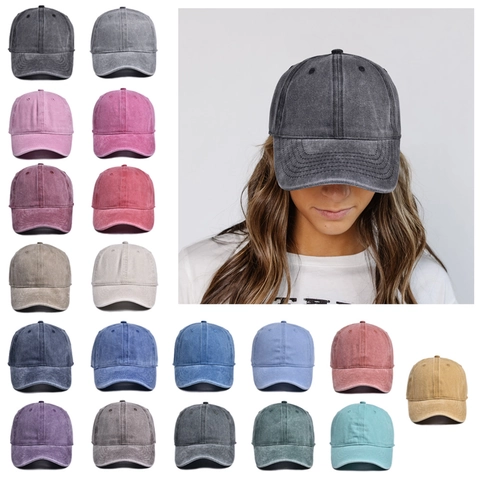 Casquette De Baseball Coton Lavé Distressed Uni Ajustable Chapeau De Soleil Extérieur Rétro Vintage Unisexe