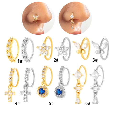 Anelli Al Naso Hoop Gioielli Per Piercing Rame Zirconia Fiore Farfalla Croce Stella Moda Gioielli Per Il Corpo Donne