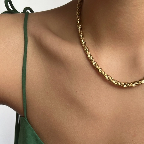 Touwketting Halsketting Armband Titaniumstaal 18K Verguld Gedraaide Schakels Vintage Mode Sieraden Voor Heren Dames