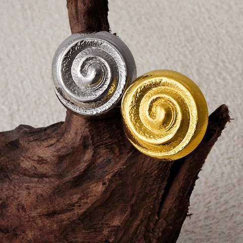 Minimalist 304 Stainless Steel Adjustable Open Ring For Women Hammered Spiral Vortex Design Finger Jewelry Gift