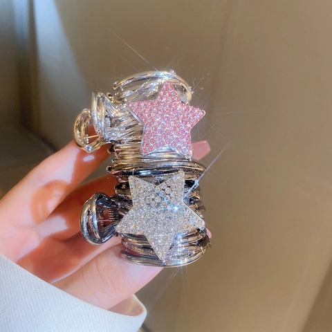 Pinza Per Capelli Stella Con Strass Lega Di Metallo Per Coda Di Cavallo Moda Y2K Accessorio Luccicante Donne